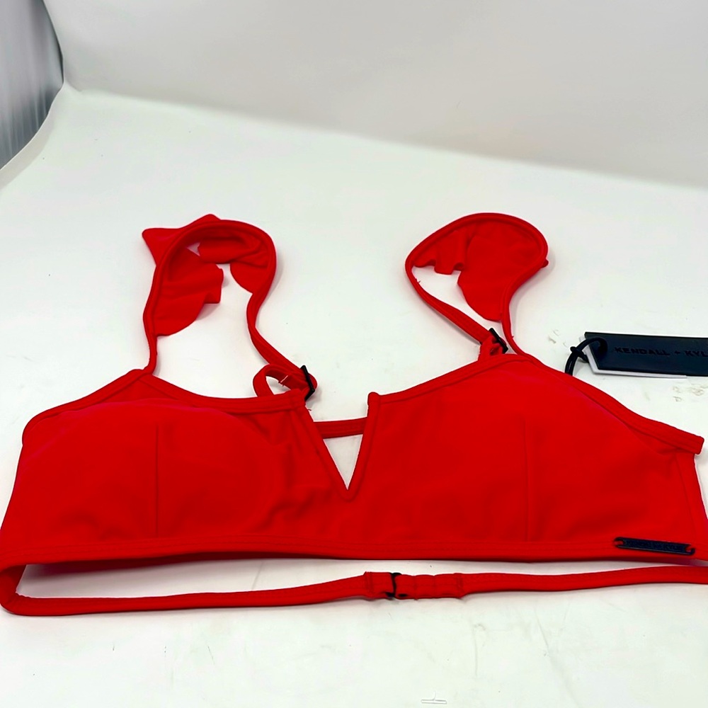 Kendall & Kylie Red Ruffle Bikini Top Size Small Brand New W/Tags
